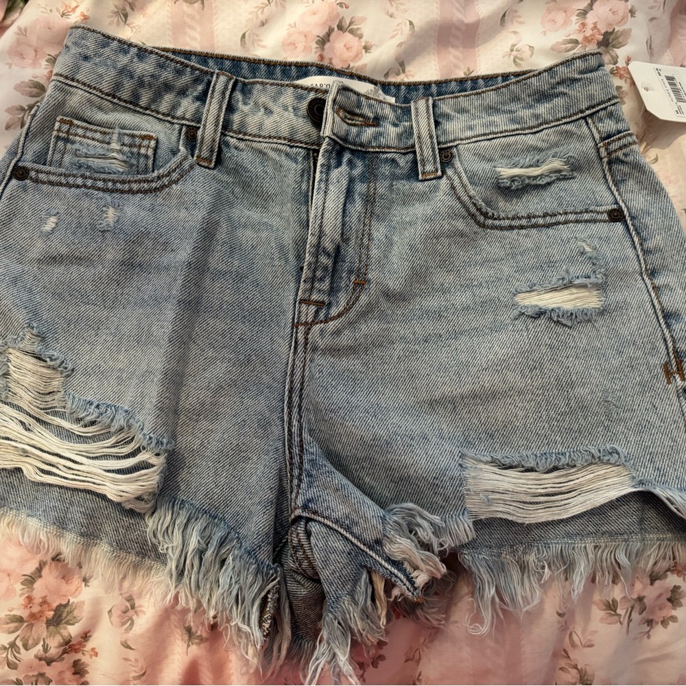 Altar'd State Blue Jean Shorts Distressed High-Waisted